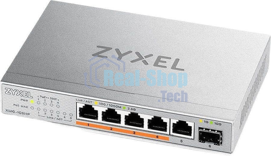 Коммутатор Zyxel XMG-105HP-EU0101F (L2) 5x2.5 Гбит/с 1SFP+ 4PoE++ 70W неуправляемый