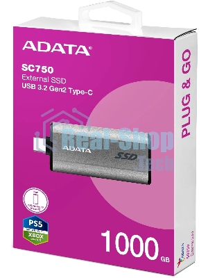 Внешний SSD ADATA SC750, 1TB, USB 3.2 Gen 2 Type-C, R/W 1050/1000, черный