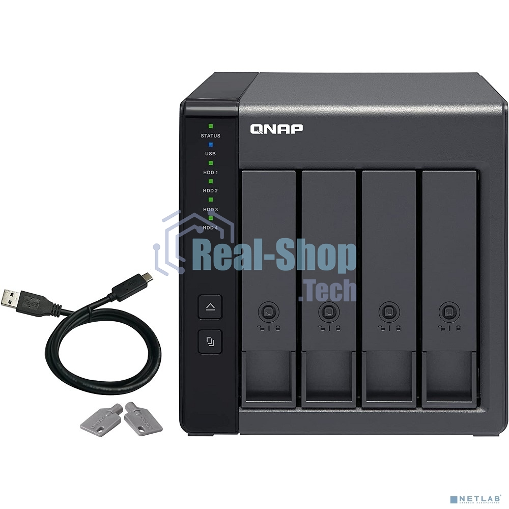 Полка расширения сетевого хранилища без дисков channel QNAP DAS TR-004 4 Bay 2.5/3.5 SATA Type-C USB 3.1 Gen 1 (5 Gb/s) Direct Attached Storage with Hardware RAID