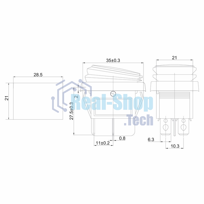 Выключатель клавишный Rexant 250V 15А (4с) ON-OFF зеленый с подсветкой, влагозащита