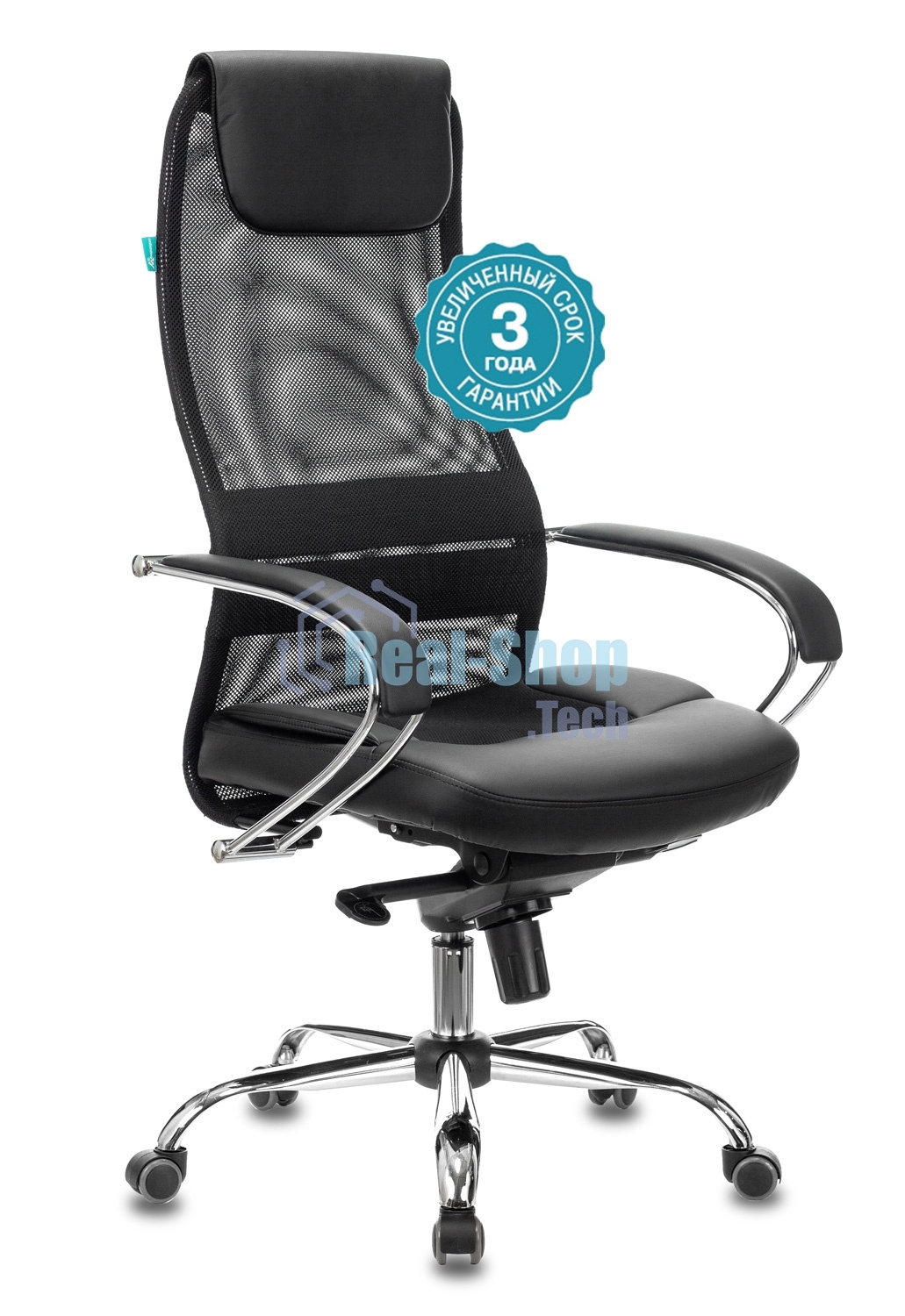 Кресло руководителя Бюрократ CH-609SL/BLACK TW-01 TW-11 черный, спинка сетка, искусст.кожа/ткань, крестовина хром