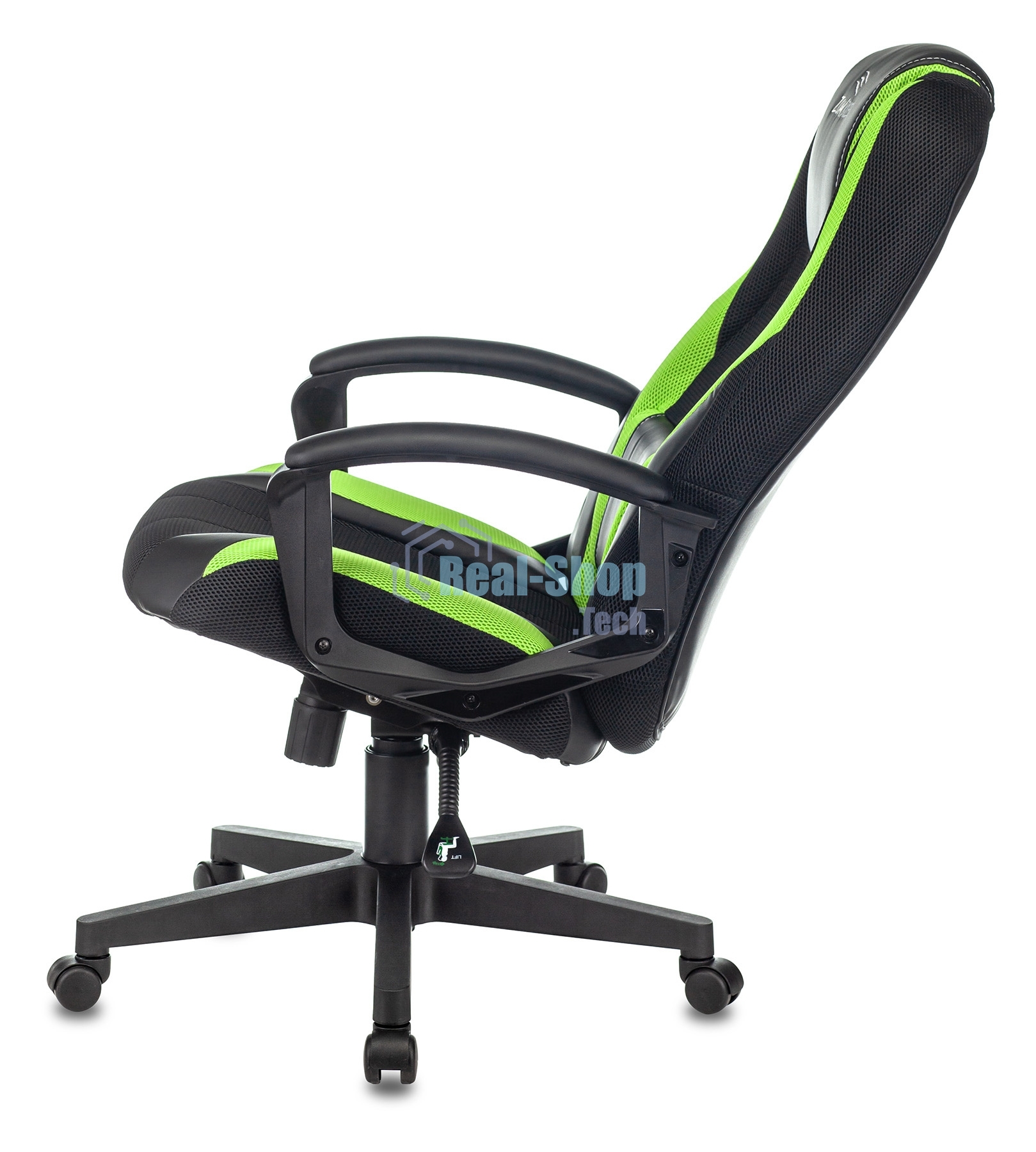 Кресло игровое Бюрократ Zombie 9 черный/салатовый, искусст.кожа/ткань, крестовина пластик