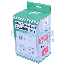 Бытовой удлинитель PowerCube, 2 р с/з вык.,3USB, 3500 Вт, 16А, 1.9 м, 3x1,0 (белый) квадрат