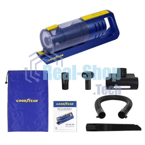Пылесос автомобильный GOODYEAR GY-VC-02 синий/желтый, 80 Вт, уборка сухая, пылесборник контейнер 0.48 л