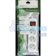 Удлинитель Defender S318 белый 1.8 м, 3 розетки 