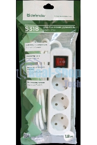 Удлинитель Defender S318 белый 1.8 м, 3 розетки 