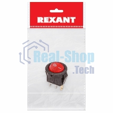 Выключатель клавишный Rexant круглый 250V 3А (3с) ON-OFF красный с подсветкой Micro (RWB-106, SC-214) Индивидуальная упаковка 1 шт