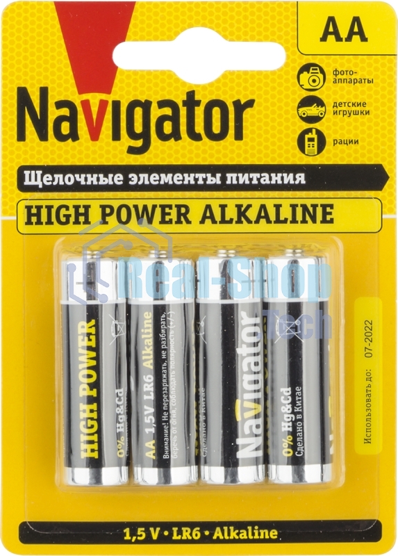 Элемент питания алкалиновый Navigator NBT-NE-LR6-BP4 (блист.4шт)