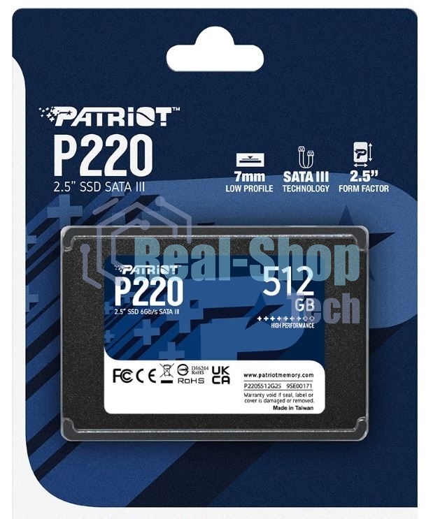 Накопитель SSD Patriot P220, 512Gb, SATA III, 2.5