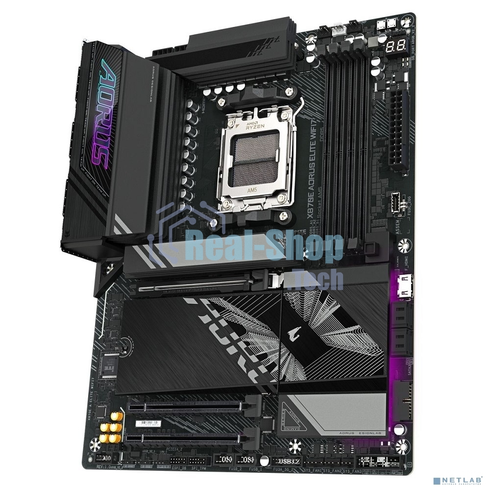 Материнская плата Gigabyte X870E AORUS ELITE WIFI7, AM5, AMD X870E, 4xDDR5, 4xSATA, 4xM.2, 1xPCI-E 5.0 x16, 1xPCI-E 4.0 x4, 1xPCI-E 3.0 x4, 1xHDMI, 1x 2.5Gb LAN, 4xUSB-A 3.2 Gen 1, 2xUSB-A 3.2 Gen 2, 4xUSB-A 2.0, 2xUSB-C 4.0, 2x3.5 мм, 7.1, ATX