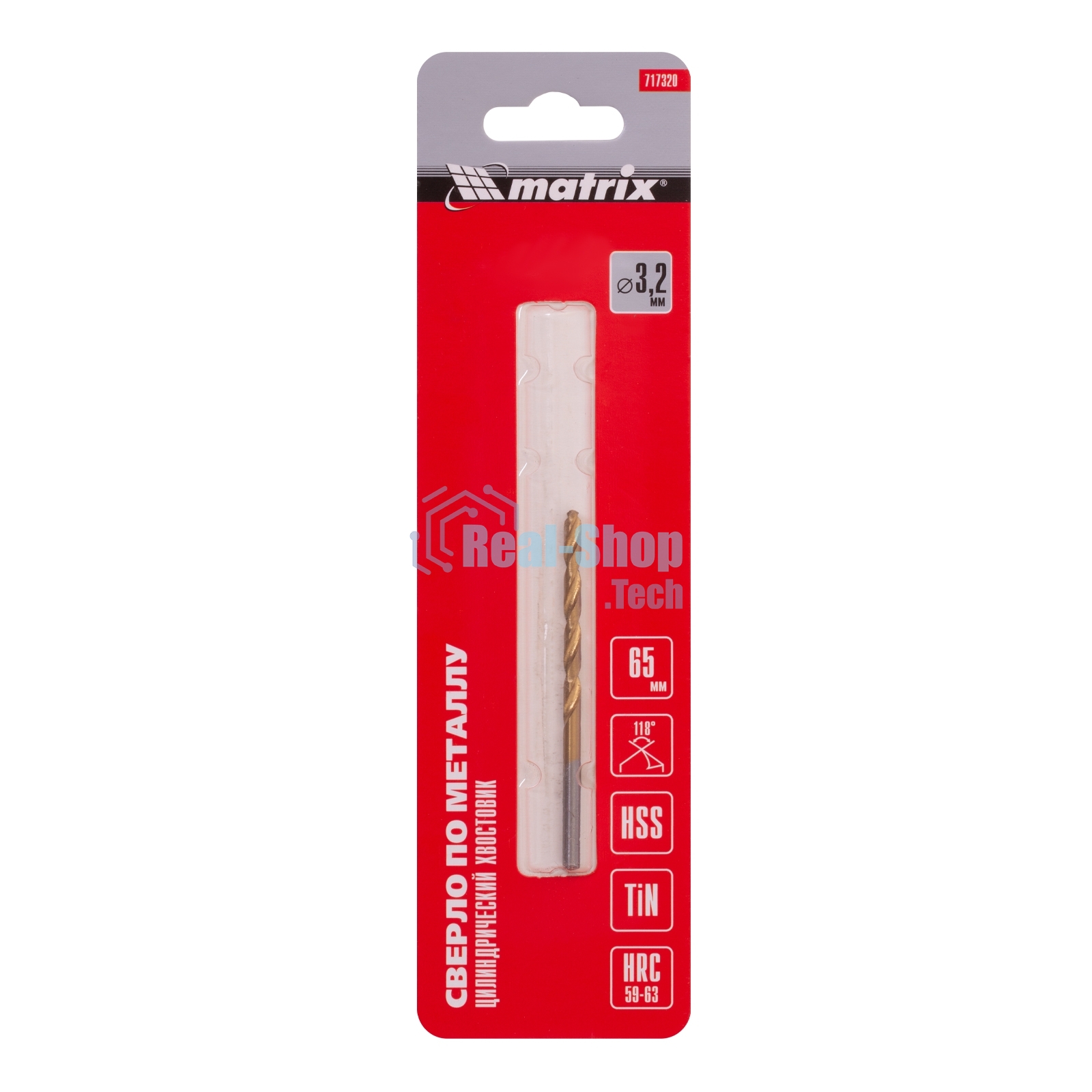 Сверло по металлу Matrix, 3,2 мм, HSS, нитридтитановое покрытие, цилиндрический хвостовик