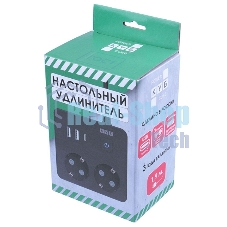 Бытовой удлинитель PowerCube, 2 р с/з вык.,3USB, 3500 Вт, 16А, 1.9 м, 3x1,0 черный квадрат PC-1B-2M