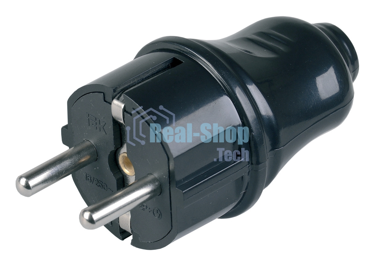 Вилка прямая ВПп10-02-Ст разборная с заземл. контактом 16А черный ИЭК EVP10-16-01-K02