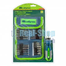 Отвертка реверсивная Сибртех с набором бит и торцевых головок 26шт crv чехол