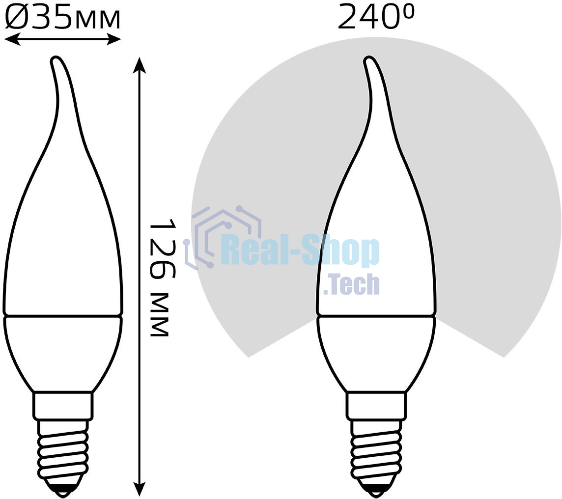 Лампа светодиодная Gauss 104101310 9.5Вт цок.: E14 свеча 220B 6500K св. свеч. бел. хол. (упак.: 10 шт)
