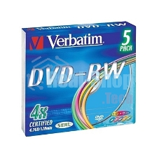 Диск DVD-RW Verbatim 4.7Gb 4x Slim case (5шт) Color (43563)