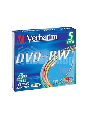 Диск DVD-RW Verbatim 4.7Gb 4x Slim case (5шт) Color (43563)