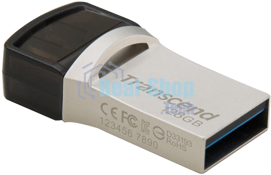 Флешка USB Transcend JetFlash 890S (TS128GJF890S), 128Gb, USB 3.1/Type-C, R/W 70/25, темно-серый