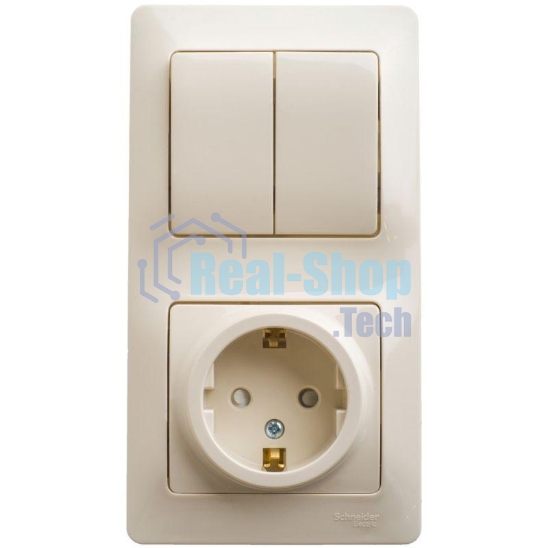 Блок комбинированный GLOSSA розетка защ. шторки с заземл.+ выкл. 2-кл. беж. SchE