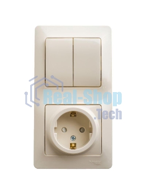 Блок комбинированный GLOSSA розетка защ. шторки с заземл.+ выкл. 2-кл. беж. SchE