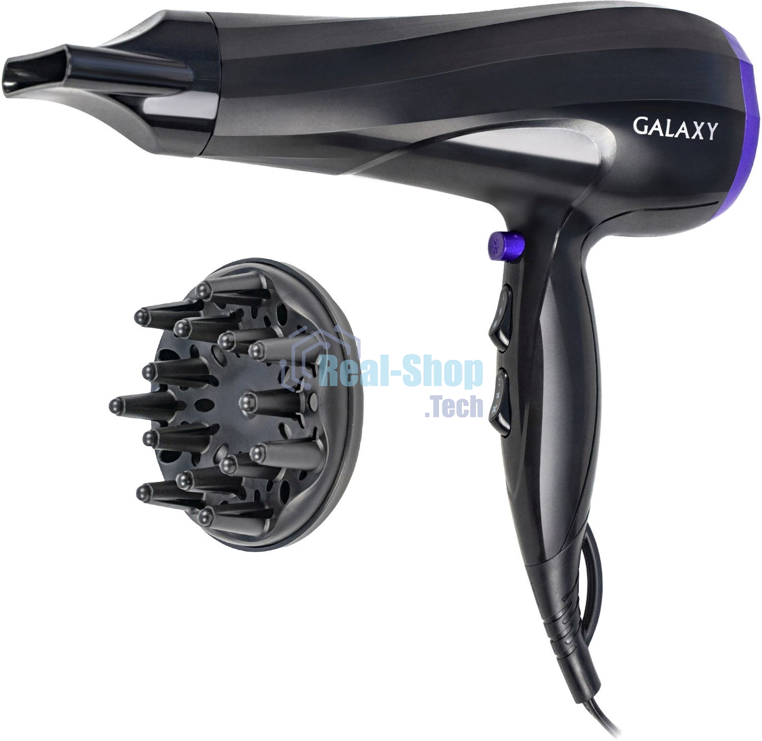 Фен для волос Galaxy Line GL 4332, черный, 2000 Вт, 2 скорости потока воздуха, 3 температурных режима, функция 