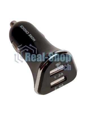 Автомобильная зарядка (от прикуривателя) 2USB 2.4A для Type-C More choice AC22a черный