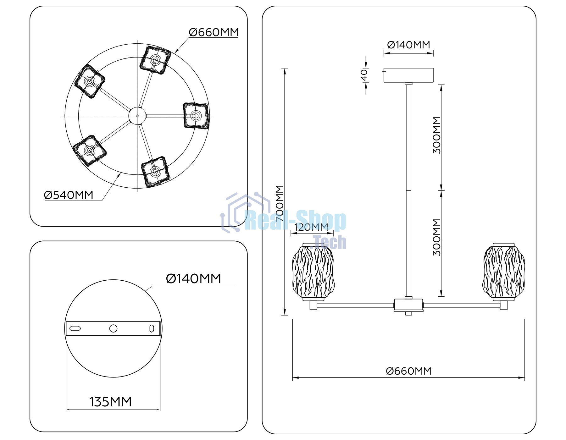 Светильник Ambrella light LH30104/5 SB/TI бронза/янтарь 27W 3000K D660*700