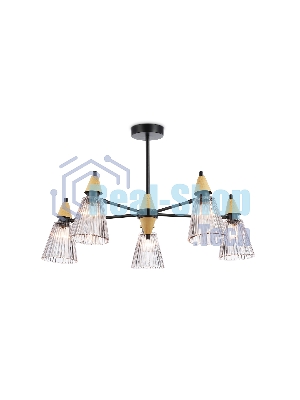 Люстра Ambrella light LH58114/5 BK/LW/SM черный/светлое дерево/дымчатый E14*5 max 40W D660*390