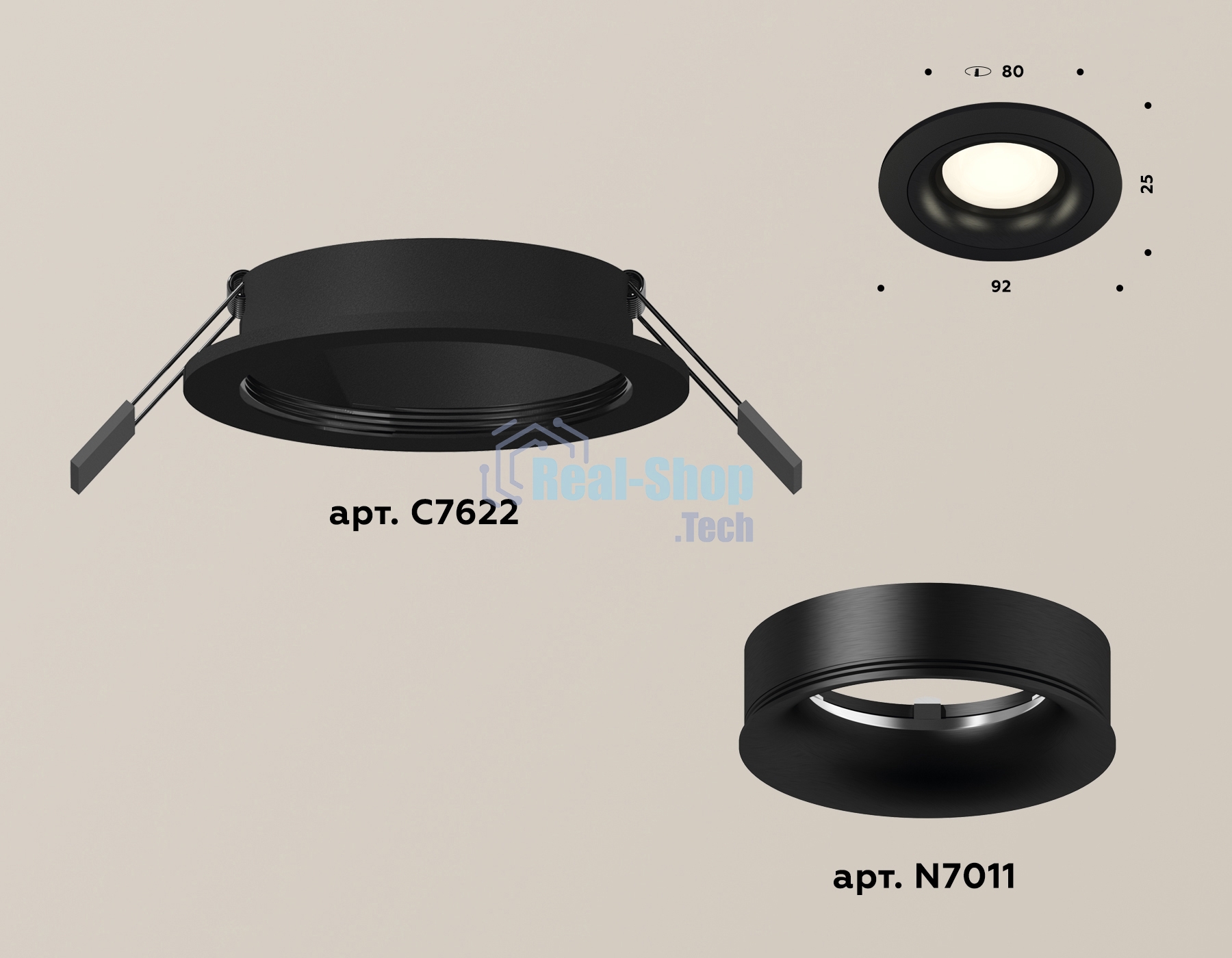 Комплект встраиваемого светильника Ambrella light XC7622002 SBK/PBK черный песок/черный полированный MR16 GU5.3 (C7622, N7011)
