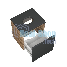 Тумба Bau Dream Blackwood 35 с ящиком, графит, раковина BAU Mini 24х24, смеситель для раковины высокий Hotel Black, черный, выпуск клик клак, черный