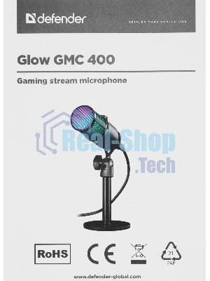 Игровой стрим микрофон Defender Glow GMC 400 USB, провод 1.3 м