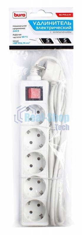 Сетевой удлинитель Buro BU-PS5.5/W 5 м (5 розеток) белый (пакет ПЭ)