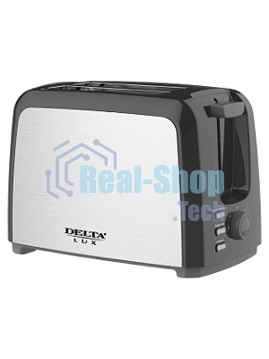 Тостер Delta LUX DL-090 нерж.,черный: 750 Вт, 2ломтика, 6-ти позиц. таймер, разморозка, подогрев (6)