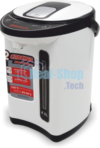 Термопот Sakura SA-314WB Мощность 750Вт. Объем 4,5л. Тип управления: кнопочный. 2 способа подачи воды. Материал колбы и корпуса - нерж. сталь. С функцией кипячения и поддержания температуры на уровне 85-90°С. Двойная защита от перегрева и включения без воды. Цвет черный/белый.