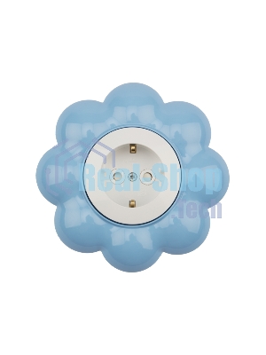 Розетка одноместная Kranz HAPPY Цветок скрытой установки, с заземлением и защитными шторками, белая/голубая
