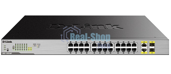 Коммутатор D-Link DGS-1026MP/A1A, 24×1 Гбит/с + 2×1 Гбит/с Combo, неуправляемый