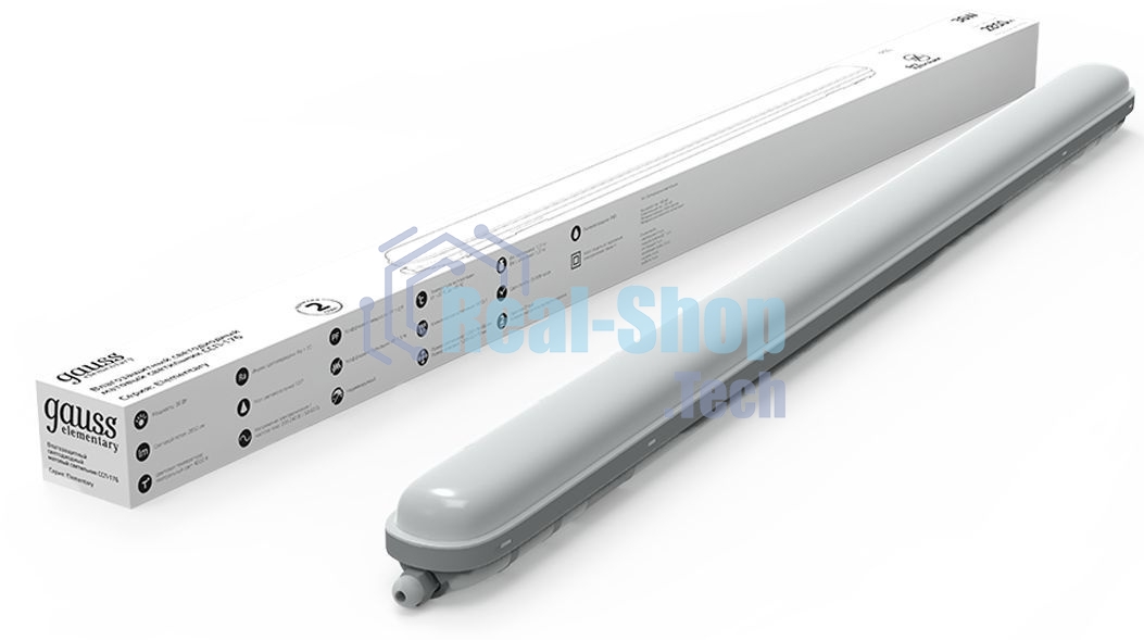 Влагозащитный светодиодный светильник Gauss ССП-176 Elementary IP65 1200*76*66 36W 2880lm 6500K матовый 1/12