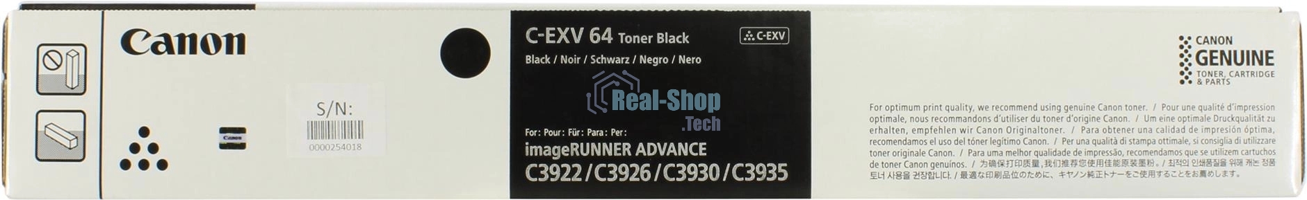 Тонер Canon C-EXV64BK 5753C002 черный туба 950гр. для копира imageRunner Advance DX C3922i/C3926i/C3930i/C3935i, (ISO 38000 стр)