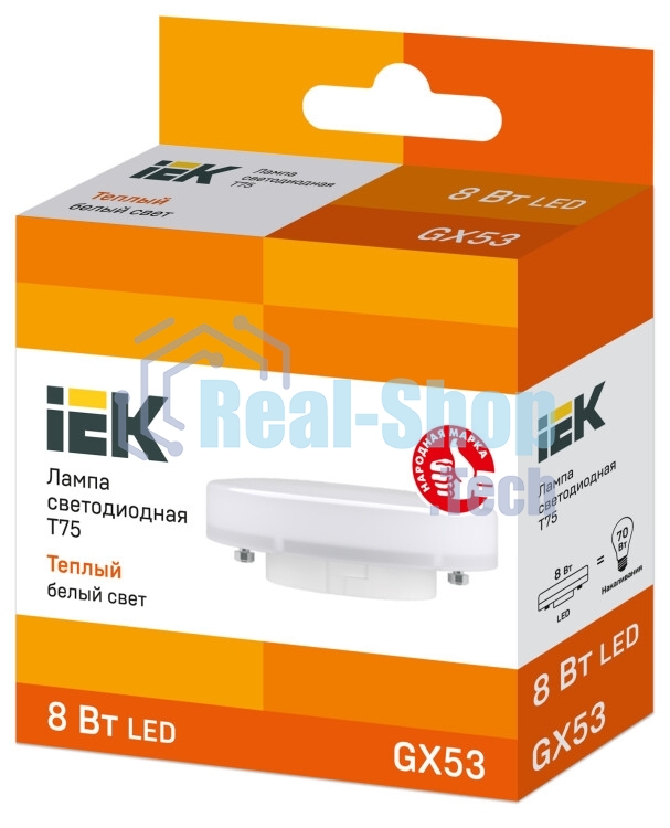 Лампа cветодиодная IEK LLE-T80-8-230-30-GX53 ECO T75 таблетка 8Вт 230В 3000К GX53