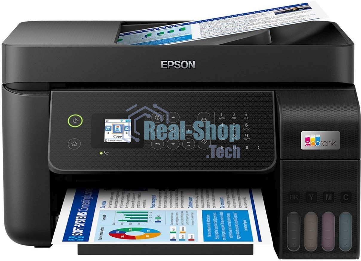 МФУ струйное Epson L5290 (C11CJ65512/C11CJ65508/C11CJ65407), A4, цветное, печ. до 33 стр/мин. (ч/б) до 15 стр/мин. (цвет), скан. до 12 стр/мин. (ч/б) 29 стр/мин. (цвет), 1440 x 5760 dpi (печать) 1200x2400dpi (скан.), USB, RJ-45, Wi-Fi