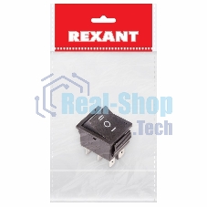 Выключатель клавишный Rexant 250V 15А (6с) ON-OFF-ON черный с нейтралью (RWB-508, SC-767) Индивидуальная упаковка 1 шт