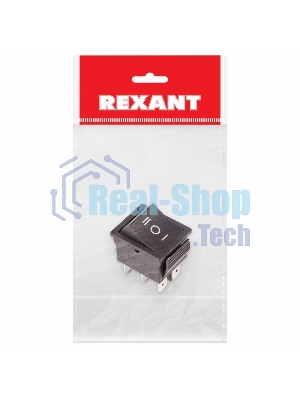 Выключатель клавишный Rexant 250V 15А (6с) ON-OFF-ON черный с нейтралью (RWB-508, SC-767) Индивидуальная упаковка 1 шт
