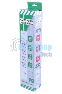 Бытовой удлинитель PowerCube, 4 р с/з вык., 3USB, 3500 Вт, 16А, 1.9 м, 3x1,0 (белый) PC-6-2M