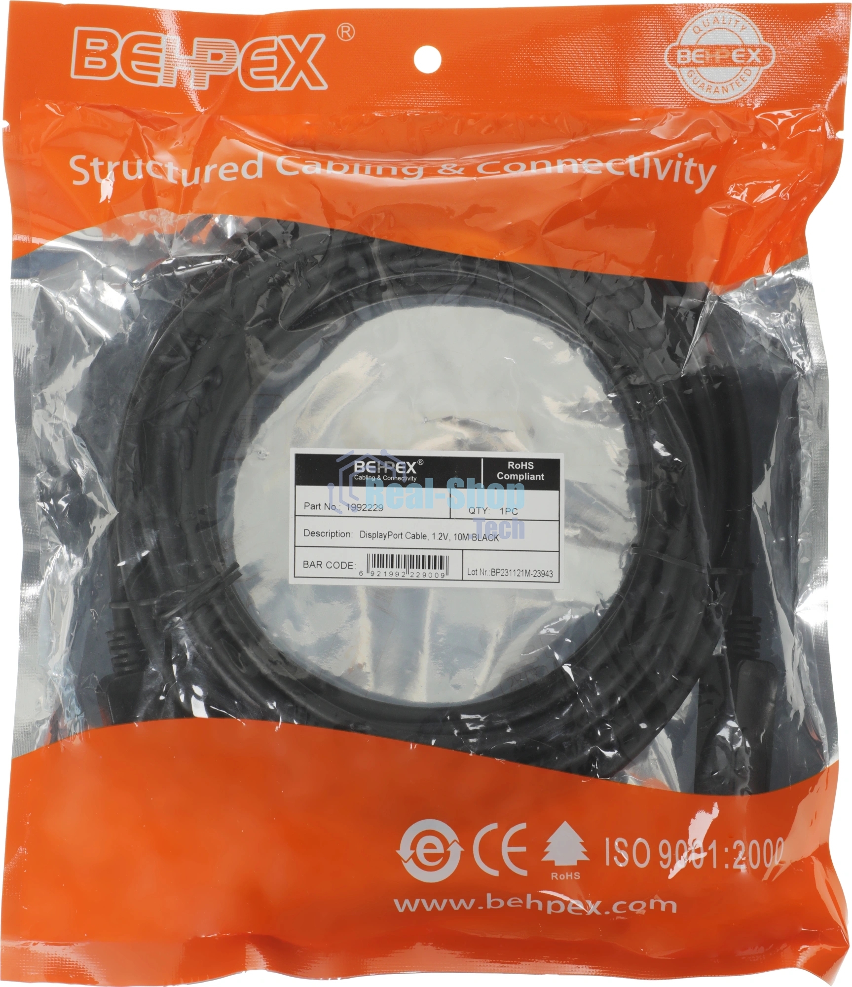 Кабель ver1.2 DisplayPort (m) DisplayPort (m) 10м черный