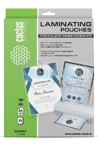 Пленка для ламинирования Cactus 100мкм A4 (25шт) глянцевая 216x303мм CS-LPGA410025