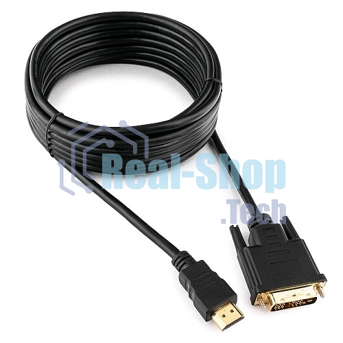 Кабель HDMI-DVI Cablexpert CC-HDMI-DVI-15, 19M/19M, single link, медь, позол.разъемы, экран, 4.5м, черный, пакет
