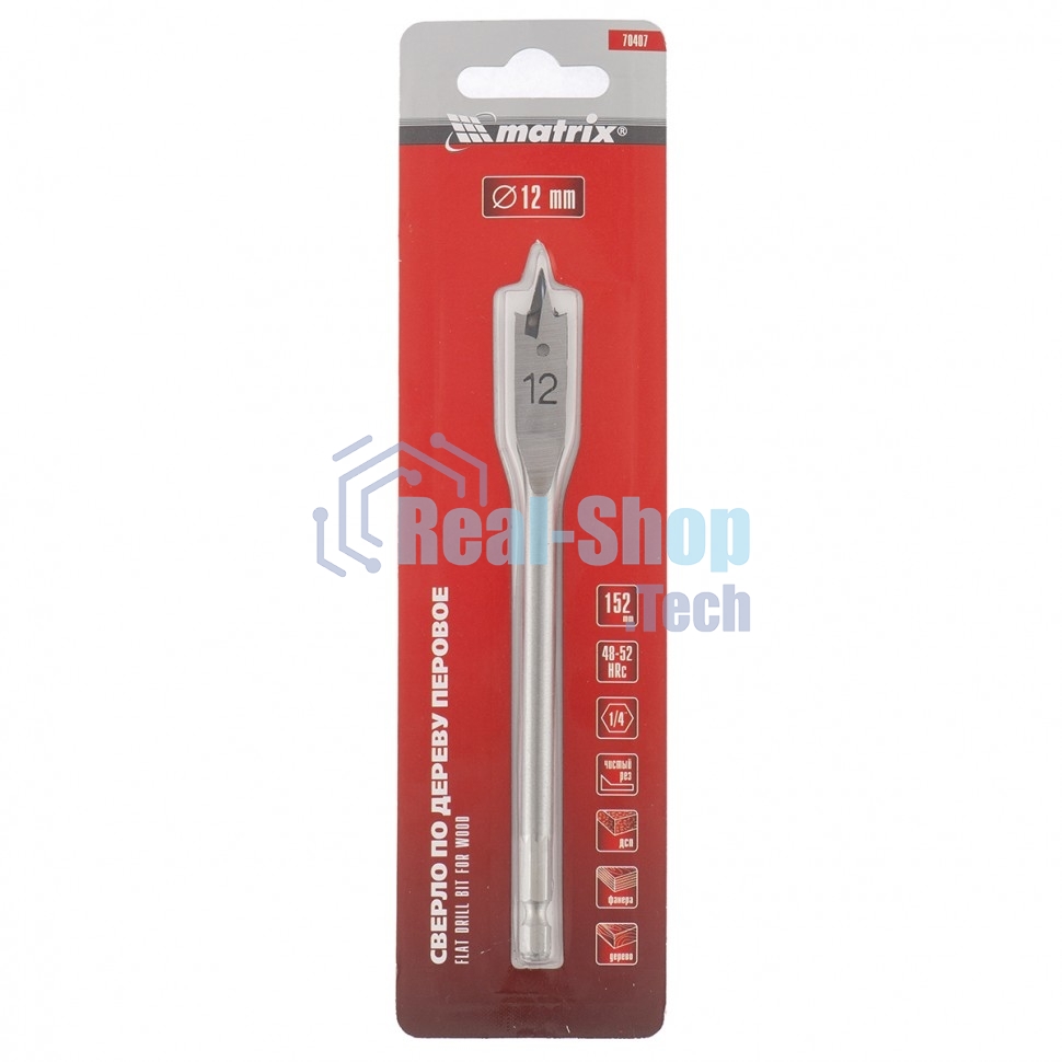 Сверло по дереву Matrix перовое, 12 мм 6-гранный хвостовик