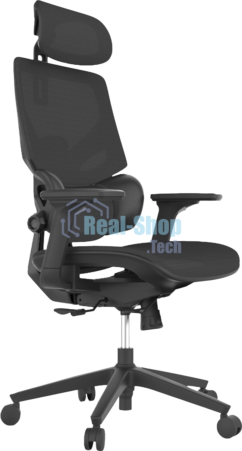 Кресло компьютерное Cactus CS-CHR-MC01-BK черный, сетка, эко.кожа, с подголов. крестов. пластик