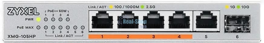 Коммутатор Zyxel XMG-105HP-EU0101F (L2) 5x2.5 Гбит/с 1SFP+ 4PoE++ 70W неуправляемый