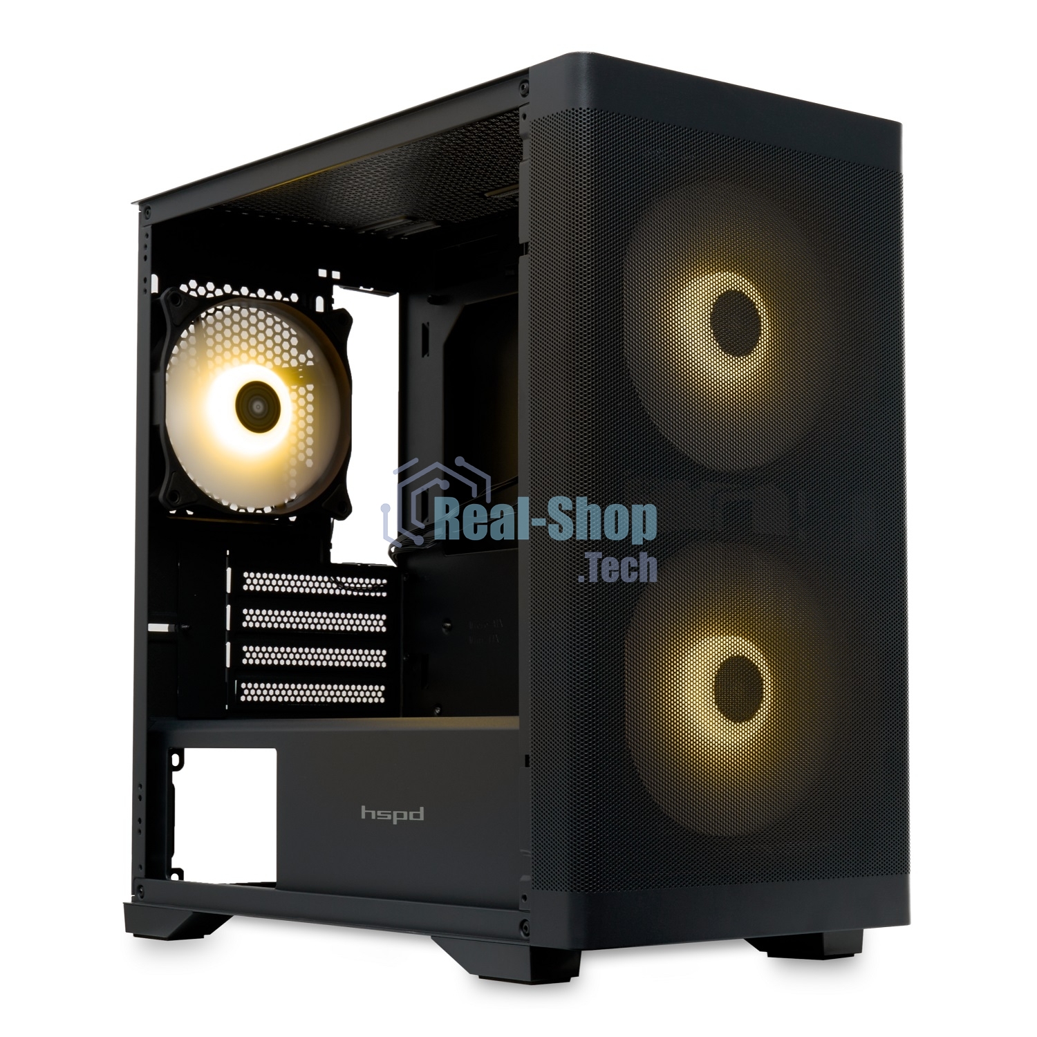 Компьютерный корпус без блока питания HSPD M320, Mesh Mini-tower, черный, slide TG, 0.45 SPCC, 2x140мм ARGb+1x120мм ARGb mATX, mITX 160/340/184мм 2x2.5
